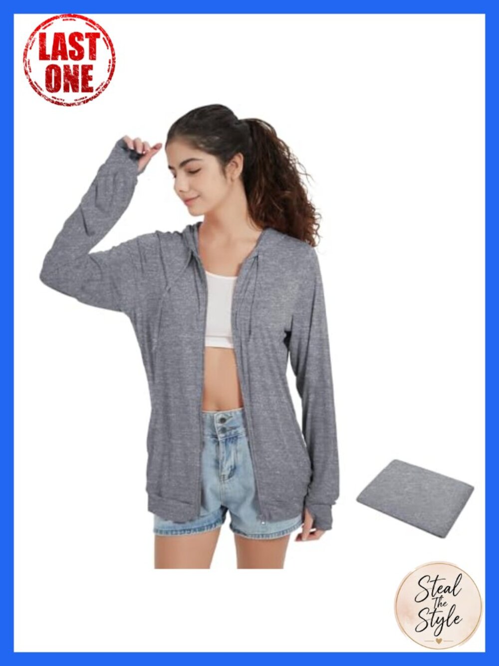 Lightweight Zip Up Hoodie Thin Summer Jacket Women Thumb Hole